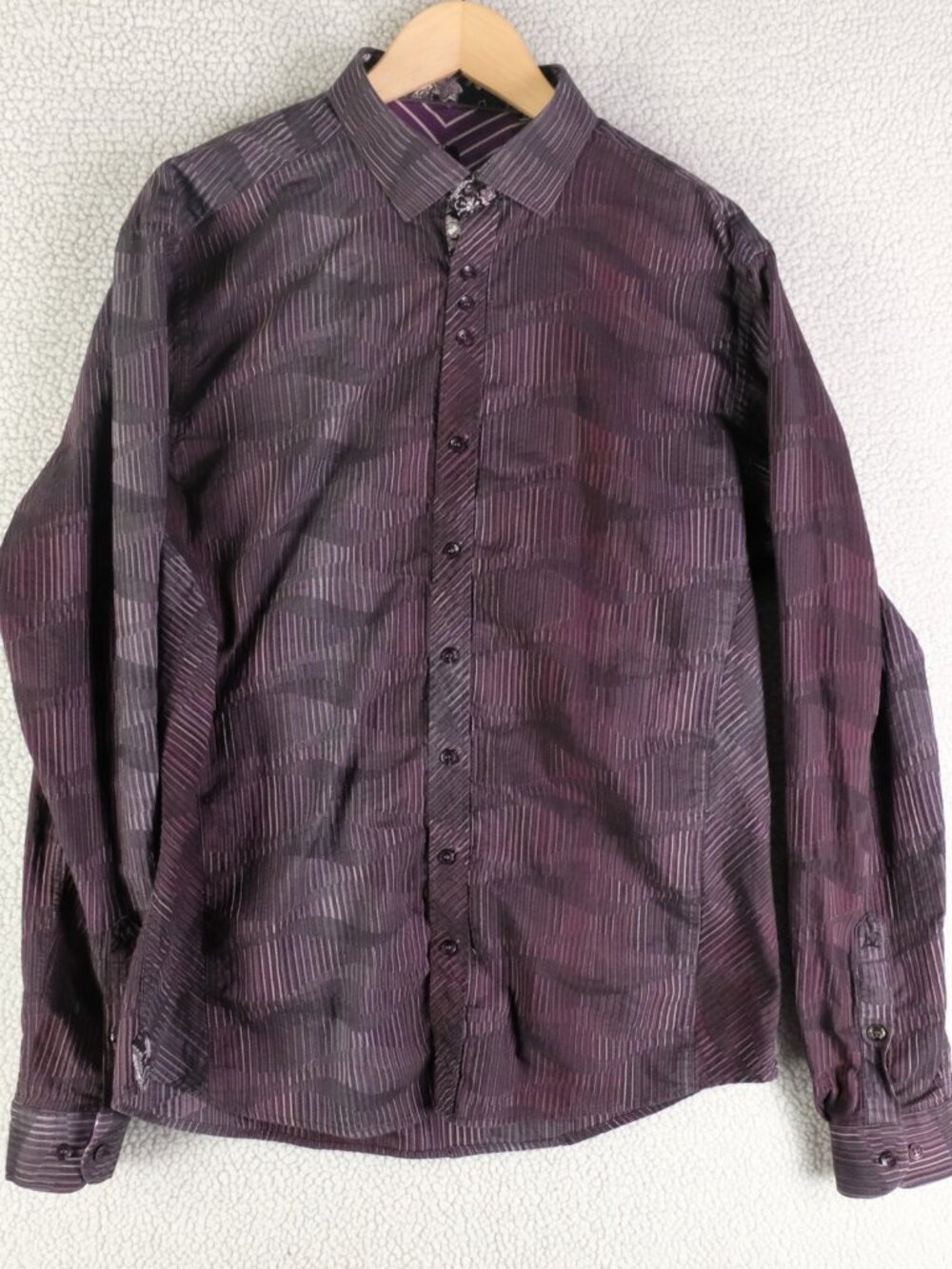 Au Noir Shirt Mens Medium Purple Geometric Button Up Long Sleeve